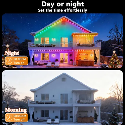 Vista 6 de Luces permanentes para exteriores, 100 pies con 60 luces LED RGB+IC para casa, 75 modos de escena, luces de alero impermeables IP68 compatibles