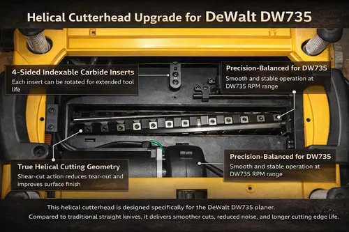 Vista 2 de Dark stone Cabezal de corte espiral helicoidal DS12904 para cepilladora de espesor DeWalt DW735/DW735X, 40 inserciones de carburo (4 lados)