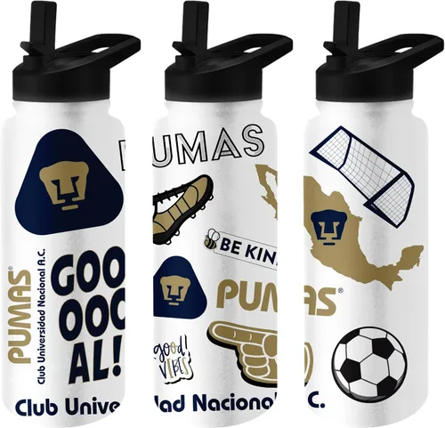 Vista 2 de Logo Brands Liga MX Cruz Azul FC - Botella Quencher de 34 onzas, diseño de equipo completo, aislada al vacío con tapa de pajilla, botella de agua