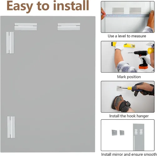 Vista 7 de Espejo rectangular sin marco de 16 x 24 pulgadas, espejo de baño biselado, espejo de pared sin marco con borde biselado de 1 pulgada para tocador