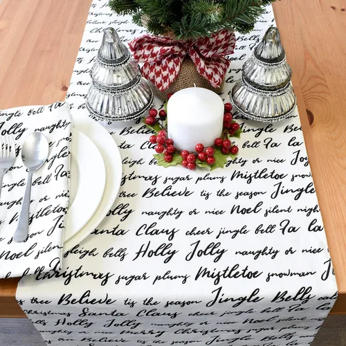 Vista 4 de Camino de mesa de Navidad, bufanda de tocador blanco hueso, 100% algodón, decoración de fiesta para el hogar, cocina, comedor, vacaciones, tela