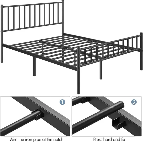 Vista 26 de Yaheetech Base de cama individual con plataforma de metal, base de colchón con cabecero y estribo, no necesita somier, almacenamiento debajo