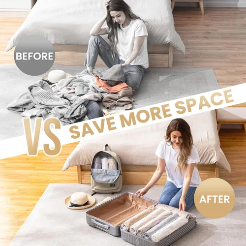 Vista 3 de TAILI Paquete de 10 bolsas de compresión de viaje, bolsas enrollables que ahorran espacio (23.6 x 15.7 pulgadas), bolsas de embalaje enrollables