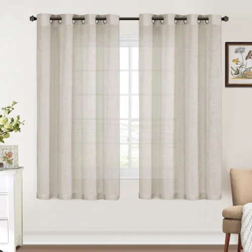 Vista 12 de FantasDecor Cortinas traslúcidas de lino de 63 pulgadas de largo, juego de 2 paneles de cortinas filtrantes de luz, cortinas de privacidad