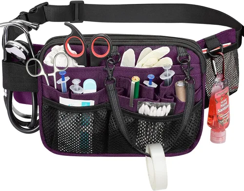 Vista 8 de Riñonera de Enfermera SITHON con Soporte para Cinta, Bolsa Organizadora de Cinturón con Múltiples Compartimentos para Equipo Médico, Bolsa Negro