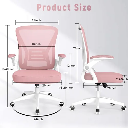Vista 3 de naspaluro Silla de oficina ergonómica, silla para computadora con altura ajustable, brazos abatibles y soporte lumbar, silla de escritorio de malla