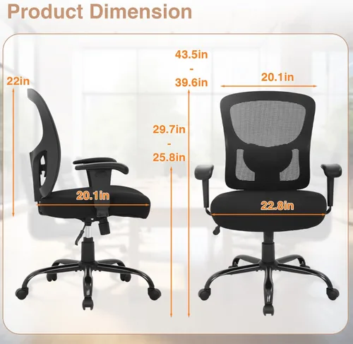 Vista 3 de Big and Tall Office Desk Chair Heavy Duty Ergonomic Mesh Desk Chair, Swivel Executive Computer Chairs for Home Office, Adjustable Lumbar Support &