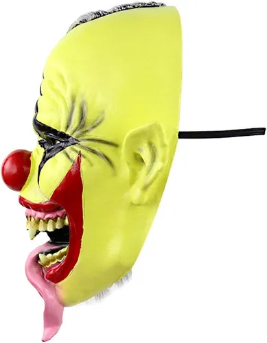 Vista 6 de SIQITECHNO Máscara de payaso verde con pelo, máscara de miedo de Halloween, disfraz de terror, accesorios de fiesta