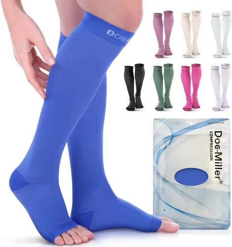 Vista 14 de Doc Miller Calcetines de compresión de dedos abiertos, 20-30 mmHg, mangas de compresión sin dedos para piernas, medias altas hasta la rodilla