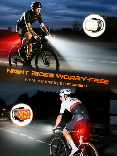 Vista 2 de ISEYOU Bike Lights, Ultra-Slim USB-C Rechargeable Bike Lights Front and Back, 5+6 Lighting Modes & IP65 Waterproof, Super Bright Bicycle Light Set