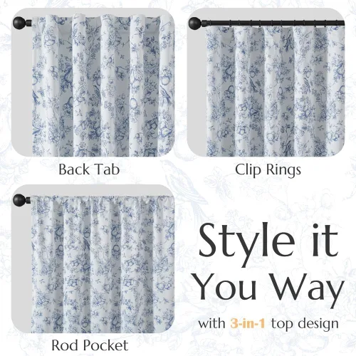 Vista 6 de jinchan Cortinas Opacas Florales 95% de 63 Pulgadas de Largo, Cortina Opaca con Flores Impresas Azules para Dormitorio con Bolsillo para Varilla