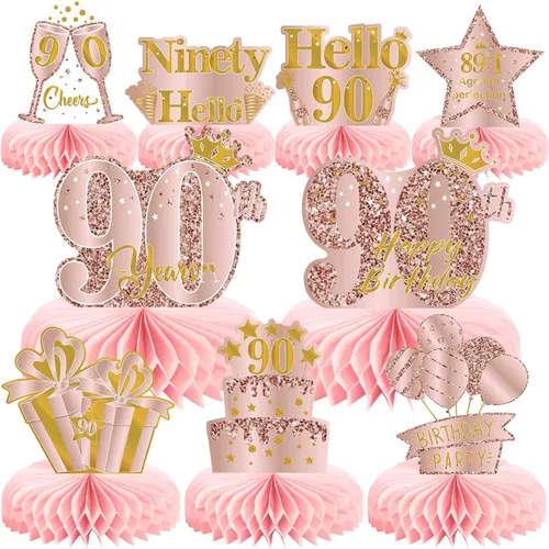 Vista 11 de 9 piezas de decoración de cumpleaños número 13, centros de mesa de cumpleaños rosa rosa dorado para niñas, centros de mesa de feliz cumpleaños 13