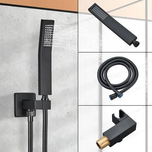 Vista 5 de Shower Faucet Matte Black Shower System with 12 Inches Rain Shower Head and Handheld Spray Bathroom Luxury Rain Shower Faucet Set Complete Wall