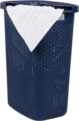 Vista 17 de Mind Reader Cesta delgada para ropa sucia de 60 L, cesta de ropa, tapa, diseño de mimbre, plástico, 17.65 pulgadas de largo x 13.75 pulgadas de Negro