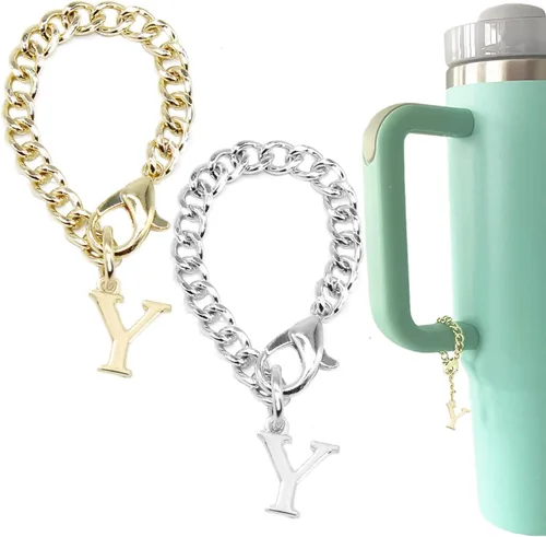 Vista 12 de Tovly 2 piezas de dijes de letras para Stanley Cup A-Z ID inicial colgantes personalizados para mango de vaso Stanley