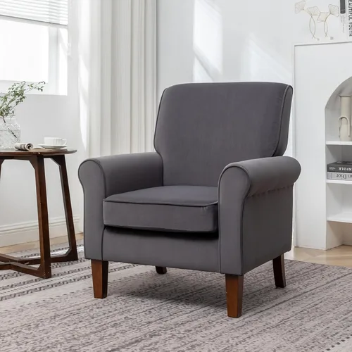 Vista 22 de Sillón clásico con marco de madera de abedul y cómodos reposabrazos enrollados, sillones para sala de estar, dormitorio y decoración de oficina