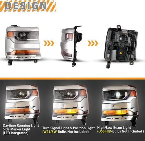 Vista 3 de AUTOWIKI Faros delanteros LED DRL para Chevy Silverado 1500 Chevrolet HID 2016 2017 2018 2019 Ensamblajes de faros delanteros