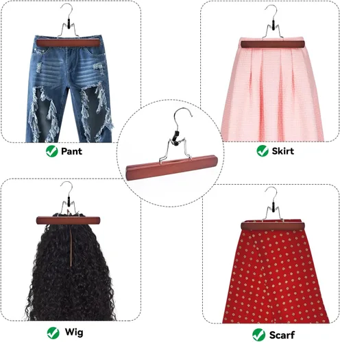 Vista 5 de Nature Smile Perchas de madera para faldas y pantalones, acabado liso, madera maciza, antideslizantes, para jeans, perchas para extensiones de Cereza