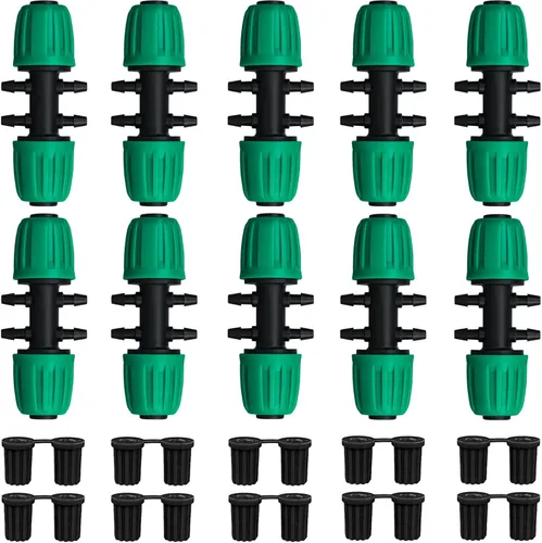 JAYEE Accesorios de riego por goteo, 10 piezas de bloqueo en T de púas para tubos de vinilo de 1/2 a 1/4 pulgadas, piezas de línea de goteo,