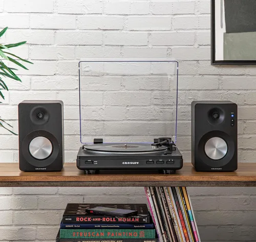 Vista 4 de Crosley KT400A-BK - Tocadiscos Bluetooth de 2 velocidades totalmente automático con altavoces estéreo S100A, color negro
