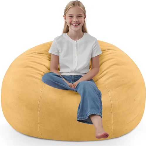 Vista 57 de Puf de 5 pies, puf grande con relleno de espuma viscoelástica, sofá puff esponjoso con funda de terciopelo holandés, puf redondo para sala de estar