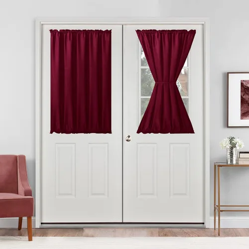 Vista 10 de Hiasan Cortinas francesas para puerta de privacidad, cortina frontal semitransparente con bolsillo para barra para ventana de puerta, 1 panel