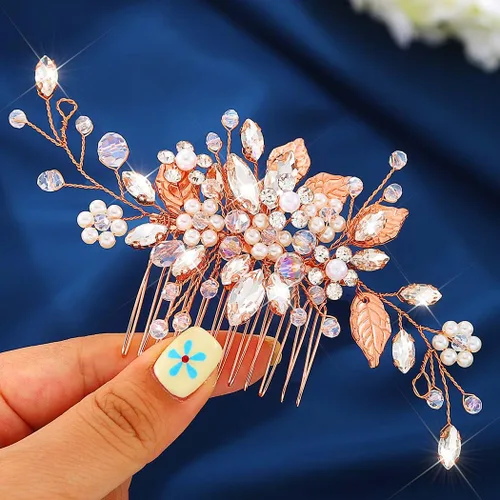 Vista 8 de JEAIRTS Peine de cristal para el cabello, accesorio para el cabello de boda, accesorio para el cabello para mujer