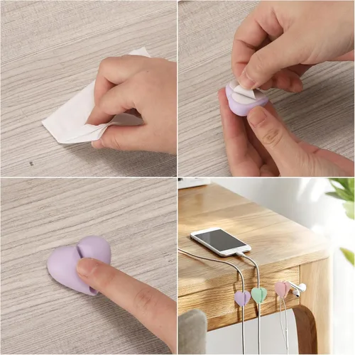 Vista 6 de 40 clips de cable para cables, soporte adhesivo para cable de alambre de corazón, clips organizadores para escritorio, hogar, oficina, automóvil