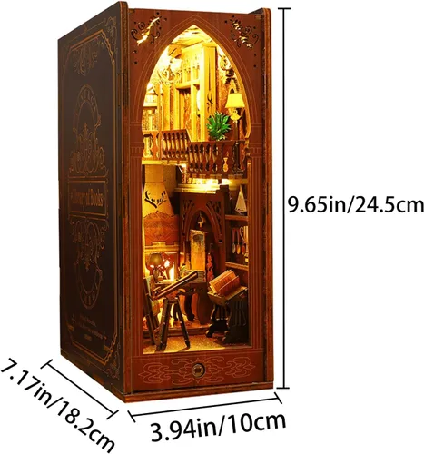 Vista 6 de Kit de rincón de libros de biblioteca mágica de madera 3D, encantador inserto de estantería con LED táctil, decoración de sujetalibros de bricolaje
