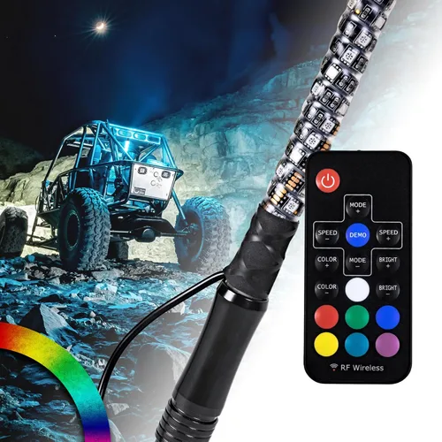 Vista 21 de True MODS - Luz de látigo LED RGB en espiral de 1 pie para UTV ATV [aplicación Bluetooth] Off Road impermeable LED iluminado látigo CB antena palo