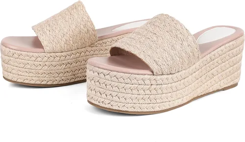 Erocalli Sandalias de plataforma con plataforma y tacón alto, sandalias planas para mujer, sandalias casuales de yute, para playa, rafia