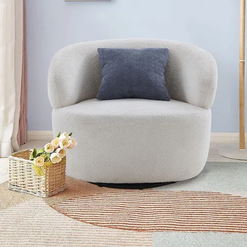 Vista 69 de JUSTONE Sofá de sala de estar curvado moderno de mediados de siglo de 101 pulgadas, sofá de tela Boucle de 4 asientos para dormitorio, oficina, beige