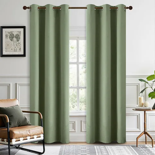 Vista 50 de DONREN Cortinas opacas completas para dormitorio, aislamiento térmico y reducción de ruido, cortinas de lino con ojales para sala de estar y Negro