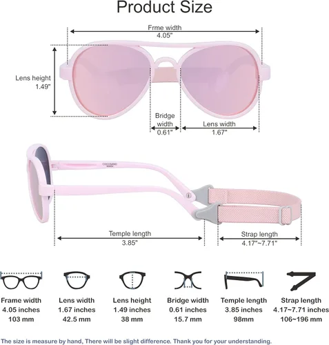 Vista 6 de COCOSAND Baby Boys Girls Aviator Sunglasses with Strap Polarized Flexible Retro Pilot for Infants Toddler Age 0-24 Months