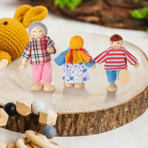 Vista 3 de Casa de muñecas de madera, personas de 8 figuras, conjunto familiar de muñecas para niñas, niños pequeños, accesorios de casa de muñecas, juguete