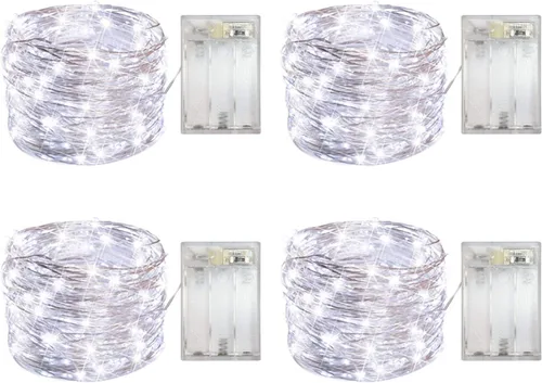 Vista 13 de Paquete de 4 luces LED de gota de rocío a pilas, mini luces de hadas para interiores con función de temporizador, para bodas, hogar, fiestas