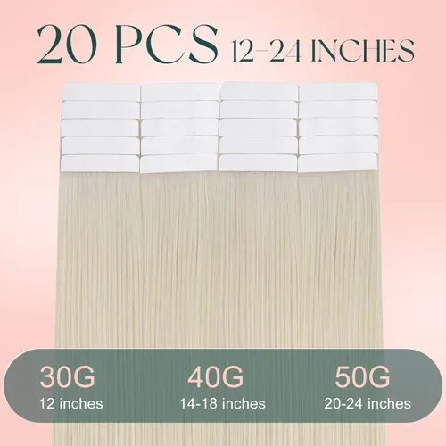 Vista 4 de Easyouth - Extensiones de cabello humano con cinta adhesiva, extensiones de cabello rubio blanco Remy, extensiones de cabello humano con cinta