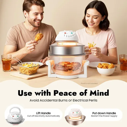 Vista 4 de Freidora de aire turbo de vidrio extra grande de 17.96 cuartos de galón, freidora aireada visible de 360° con anillo de expansión, horno eléctrico