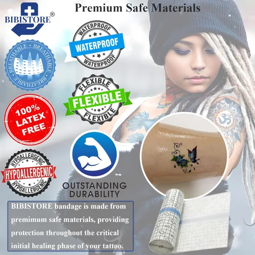 Vista 4 de BIBISTORE Vendaje impermeable para cuidado posterior del tatuaje, rollo de película transparente de 7.87 pulgadas x 11 yardas, cinta protectora