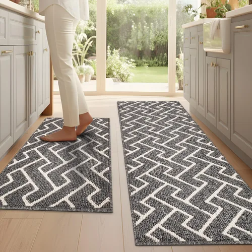 Vista 23 de Juegos de alfombras de cocina de 2 piezas - Alfombras de cocina antideslizantes coloridas para piso - Gruesas, alfombra decorativa de piso de cocina