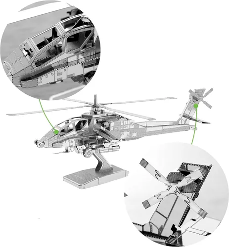 Vista 6 de Fascinations Metal Earth AH-64 Apache 3D Kit de modelo de metal