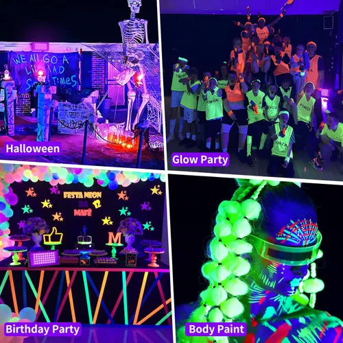 Vista 7 de Luces negras de 50 W con interruptor+enchufe, impermeable IP66, luz LED de inundación de luz negra para fiesta brillante, Halloween, dormitorio