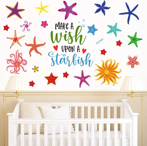 Vista 6 de Calcomanías de pared coloridas de estrellas de mar subacuáticas, estrellas de mar, animales del océano, calcomanías de pared para despegar y pegar