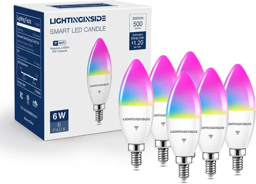 Vista 11 de Lightinginside Bombillas inteligentes E12 equivalente a 60 W, funciona con Alexa/Google Home/Smart Life, 500LM 6W RGBCW Candelabro LED Bulbos de luz
