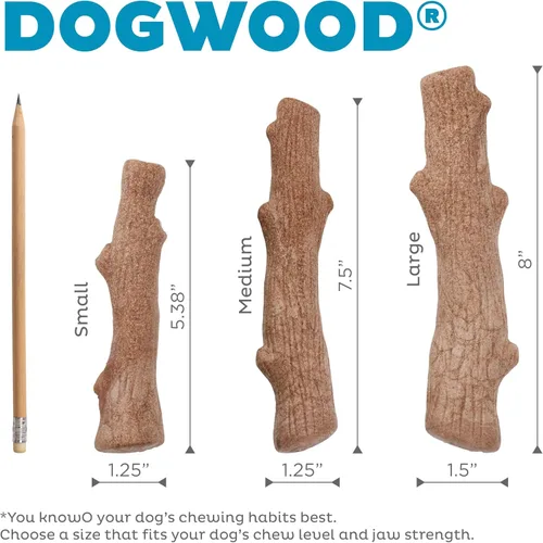 Vista 7 de Outward Hound Dogwood juguetes para masticar de madera duradera para perros, madera real y cáñamo calmante, paquete de 2, mediano