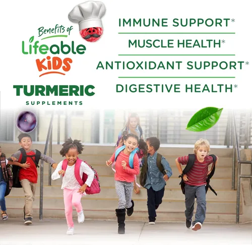 Vista 3 de Lifeable Curcumina de cúrcuma y jengibre para niños, con extracto de pimienta negra, suplemento de gomitas de sabor natural de gran sabor