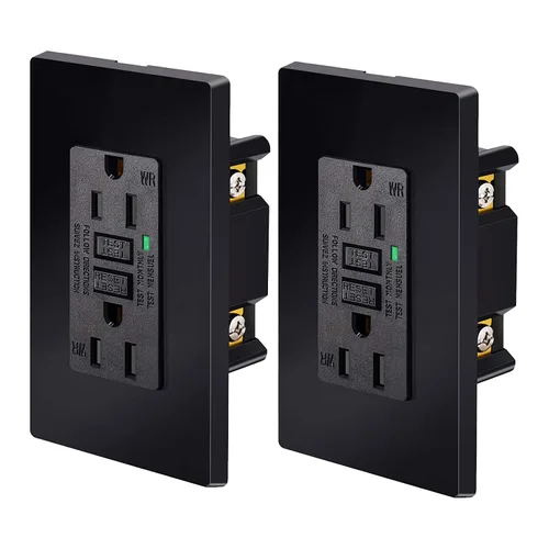 Vista 15 de SuperInk Toma GFCI negra de 15 amperios, toma eléctrica GFI negra, receptáculo de interruptor de circuito de falla de tierra, resistente a