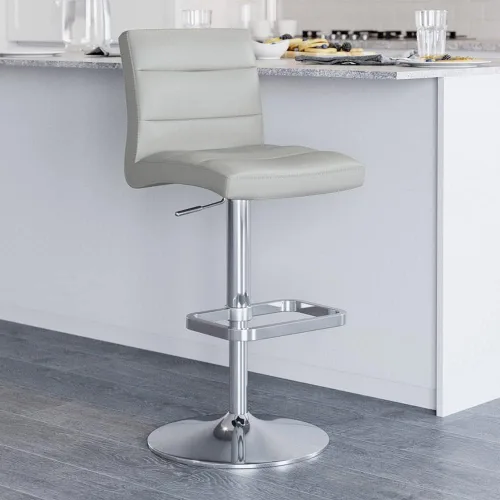 Vista 68 de Zuri Muebles Taburete de bar moderno de altura ajustable gris exuberante con base plana redonda cepillada
