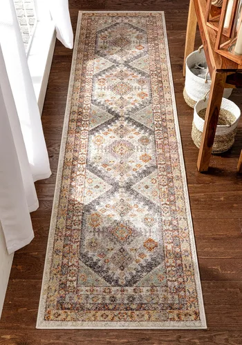 Well Woven Rodeo Virden - Alfombra de pasillo gris bohemio ecléctico tribal azteca envejecida 2 pies 7 pulgadas x 9 pies 10 pulgadas