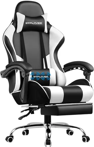 Vista 5 de GTPLAYER Silla para videojuegos, silla de computadora con reposapiés y soporte lumbar, silla de juego ajustable en altura con asiento giratorio
